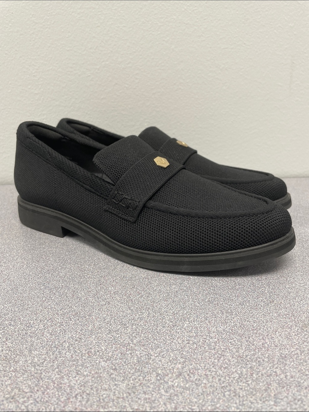 VIVAIA | Women's Black Knit Penny Loafers with Gold Accent Sz 8.5 Francesca